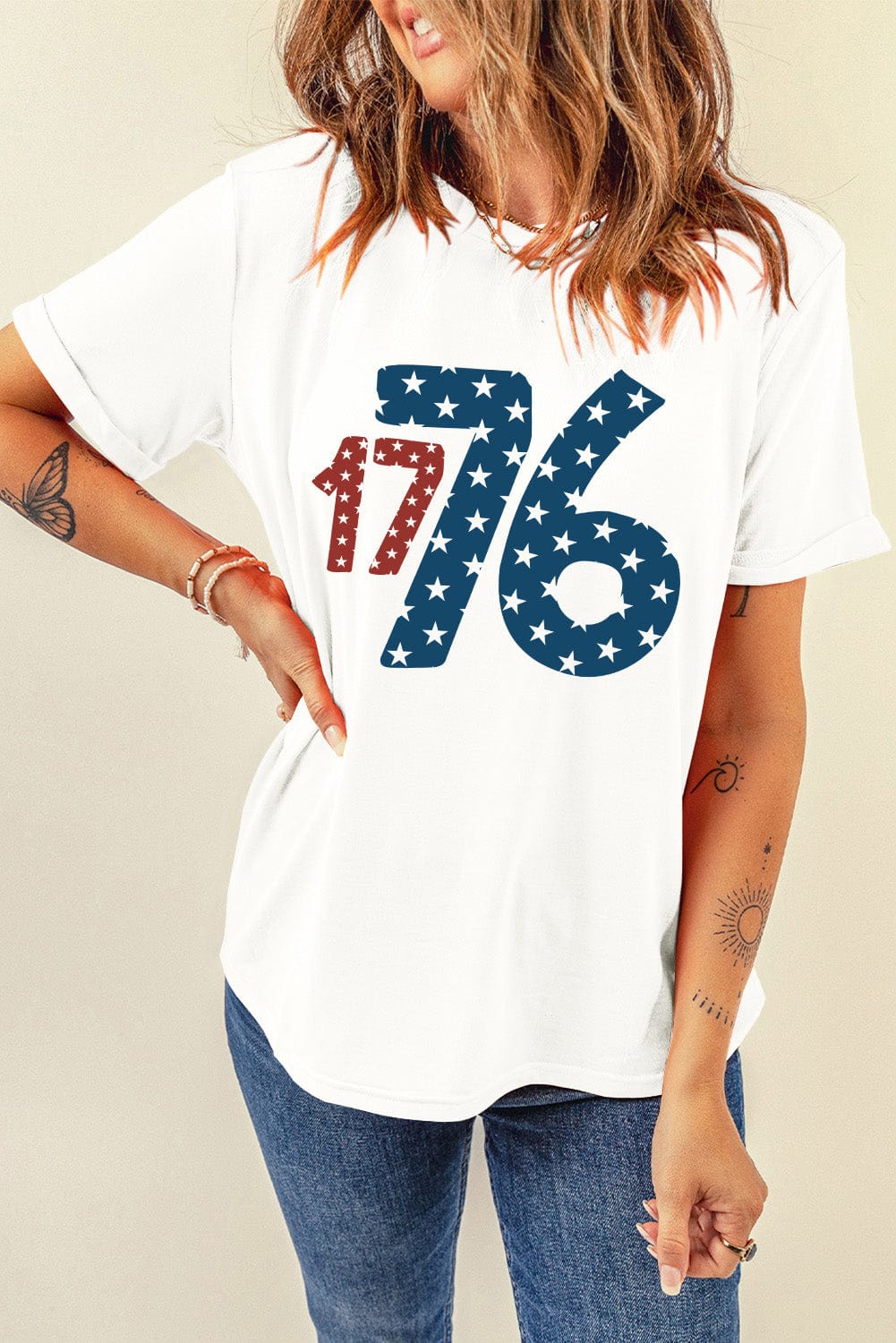 Trendsi Apparel & Accessories > Clothing > Pants USA American 1776 Round Neck Short Sleeve Women's T-Shirt 2024 USA American 1776 Round Neck Short Sleeve Women's T-Shirt