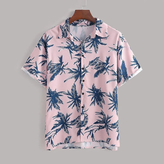 Trendsi Apparel & Accessories > Clothing > Shirts & Tops Men's Pink & Blue Tropical Print Button Down Short Sleeve Top & Shorts Outfit Men's Pink & Blue Tropical Print Short Sleeve Top & Shorts Outfit