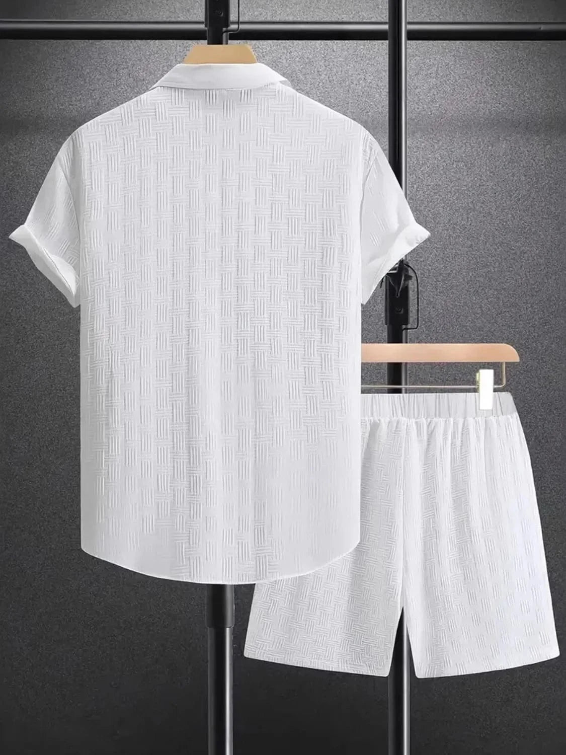 Trendsi Apparel & Accessories > Clothing > Shirts & Tops Men's White Collared Neck Short Sleeve Top & Shorts Resort Outfit Men's White Collared Neck Short Sleeve Top & Shorts Resort Outfit
