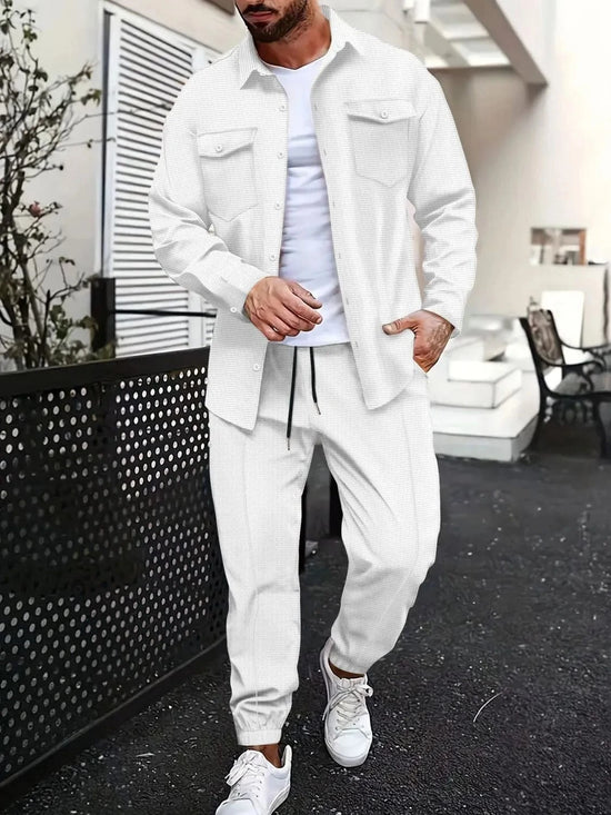 Trendsi Apparel & Accessories > Clothing > Shirts & Tops White / S Light Blue Men's Button Up Long Sleeve Top & Pants Resort Outfit Light Blue Men's Button Up Long Sleeve Top & Pants Resort Outfit