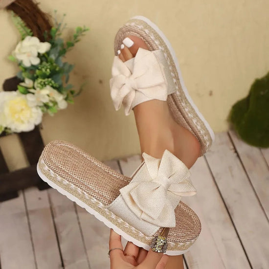 Trendsi Apparel & Accessories > Clothing > Swimwear Beige / 36(US5) Bow Open Toe Platform Sandals Bow Open Toe Platform Sandals