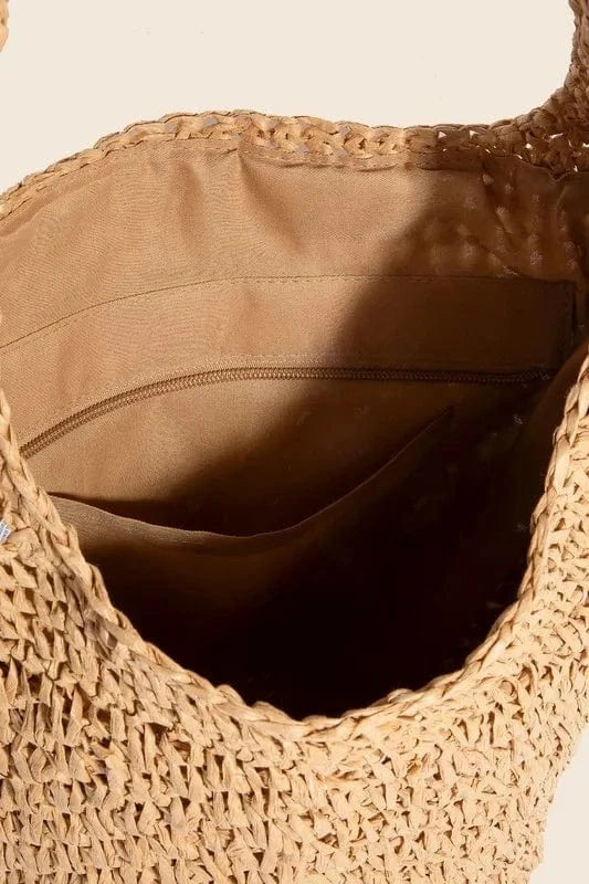 Load image into Gallery viewer, Trendsi Apparel &amp;amp; Accessories &amp;gt; Clothing &amp;gt; Swimwear Camel / One Size Fame Intricate Braided Hobo Shoulder Bag Fame Intricate Braided Hobo Shoulder Bag
