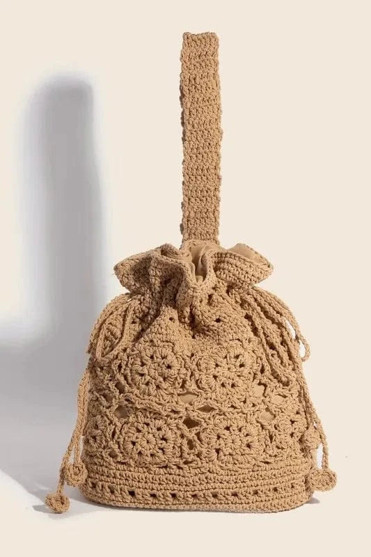 Trendsi Apparel & Accessories > Clothing > Swimwear Camel / One Size Fame Intricate Braided Single Strap Drawstring Bag Fame Intricate Braided Single Strap Drawstring Bag
