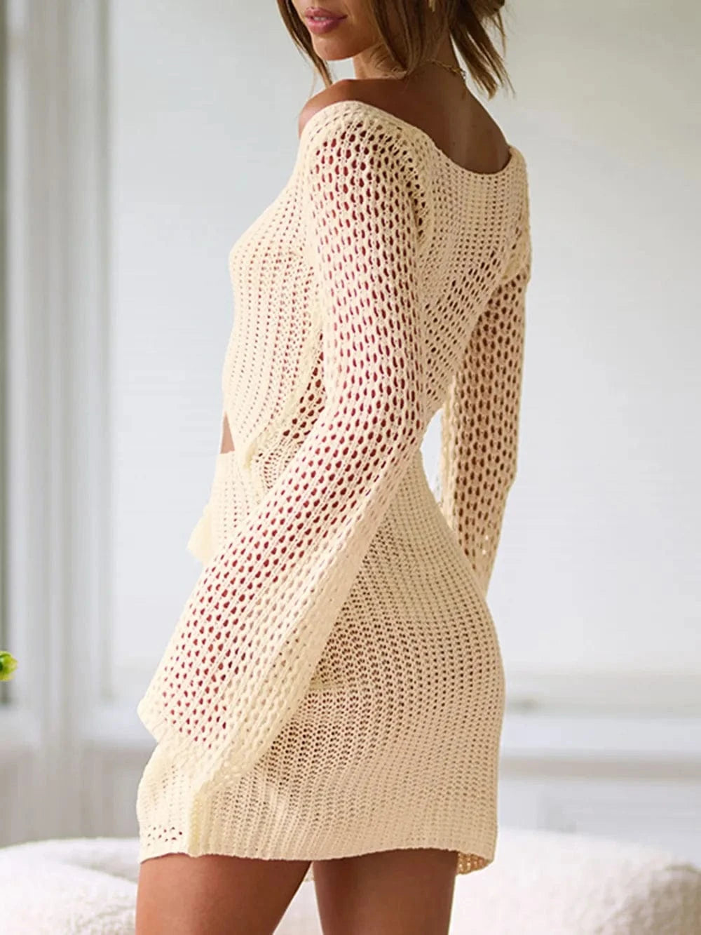 Trendsi Apparel & Accessories > Clothing > Swimwear Cutout Lace-Up Long Sleeve Cover Up Cutout Lace-Up Long Sleeve Cover Up
