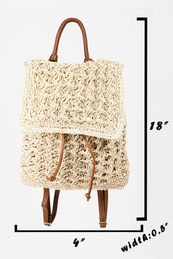 Trendsi Apparel & Accessories > Clothing > Swimwear IV / One Size Fame Straw Braided Faux Leather Strap Backpack Bag