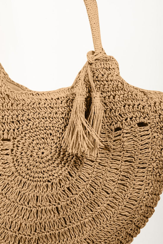 Trendsi Apparel & Accessories > Clothing > Swimwear KA / One Size Fame Straw Braided Tote Bag with Tassel