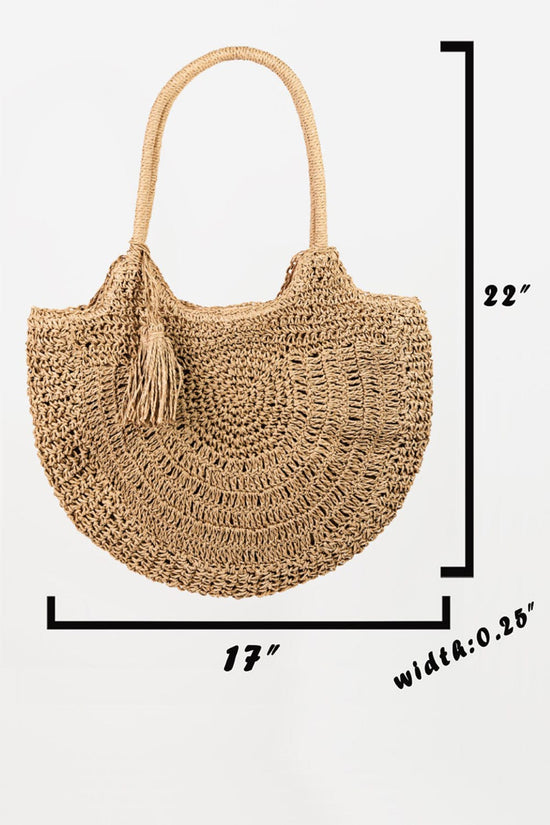 Trendsi Apparel & Accessories > Clothing > Swimwear KA / One Size Fame Straw Braided Tote Bag with Tassel