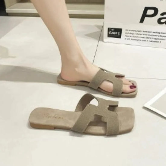 Load image into Gallery viewer, Trendsi Apparel &amp;amp; Accessories &amp;gt; Clothing &amp;gt; Swimwear Khaki / 35(US4) Open Toe Flats Sandals Open Toe Flats Sandals
