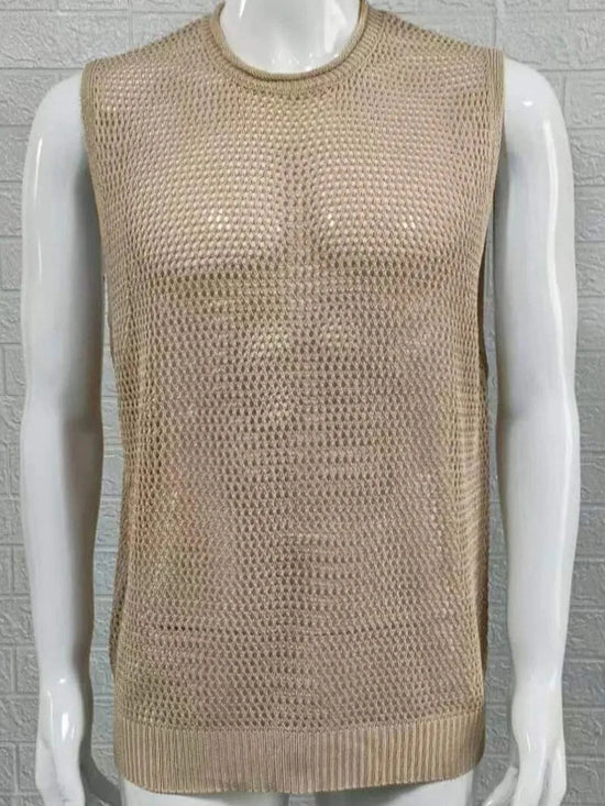 Trendsi Apparel & Accessories > Clothing > Swimwear Men's Openwork Round Neck Sleeveless Knit Top Men's Openwork Round Neck Sleeveless Knit Top