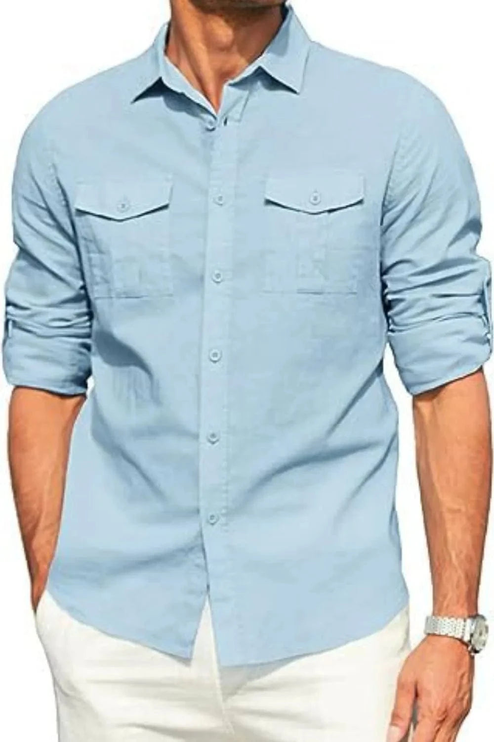 Trendsi Apparel & Accessories > Clothing > Swimwear Men's Plus Size Button Down Collared Neck Long Sleeve Shirt Men's Plus Size Button Down Collared Neck Long Sleeve Shirt
