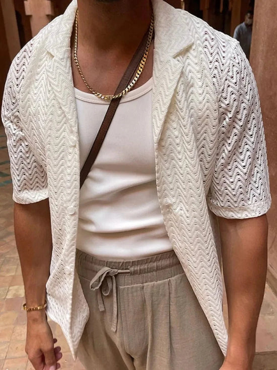 Trendsi Apparel & Accessories > Clothing > Swimwear Men's Plus Size Herringbone Eyelet Button Down Knit Shirt Men's Plus Size Herringbone Eyelet Button Down Knit Shirt