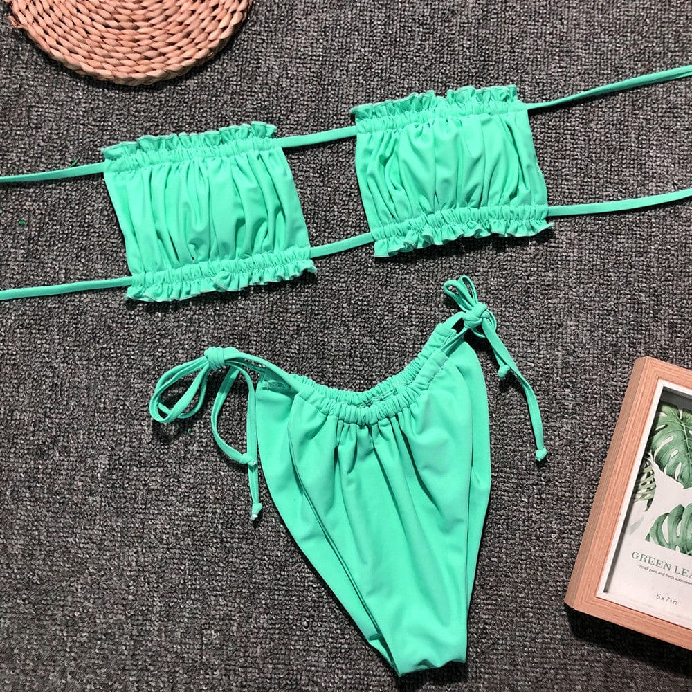 Trendsi Apparel & Accessories > Clothing > Swimwear Mint Green / S Lavender Purple Bandeau Top & Tie Side Cheeky Ruched Bikini Set