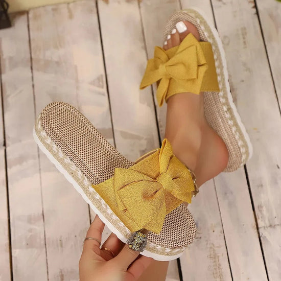 Trendsi Apparel & Accessories > Clothing > Swimwear Mustard / 36(US5) Bow Open Toe Platform Sandals Bow Open Toe Platform Sandals