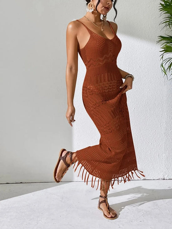 Trendsi Apparel & Accessories > Clothing > Swimwear Openwork Scoop Neck Cover-Up Dress Openwork Scoop Neck Cover-Up Dress