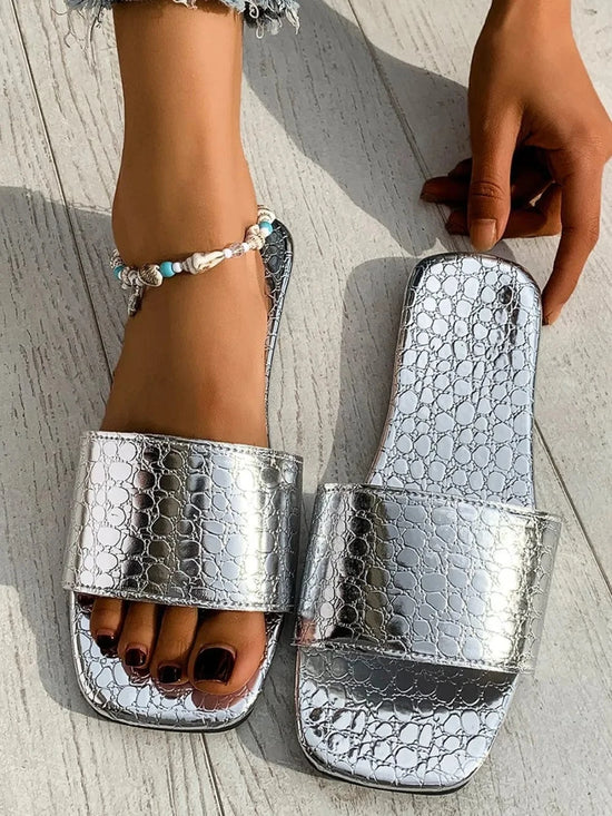 Load image into Gallery viewer, Trendsi Apparel &amp;amp; Accessories &amp;gt; Clothing &amp;gt; Swimwear Silver / 36(US5) PU Leather Open Toe Sandals PU Leather Open Toe Sandals
