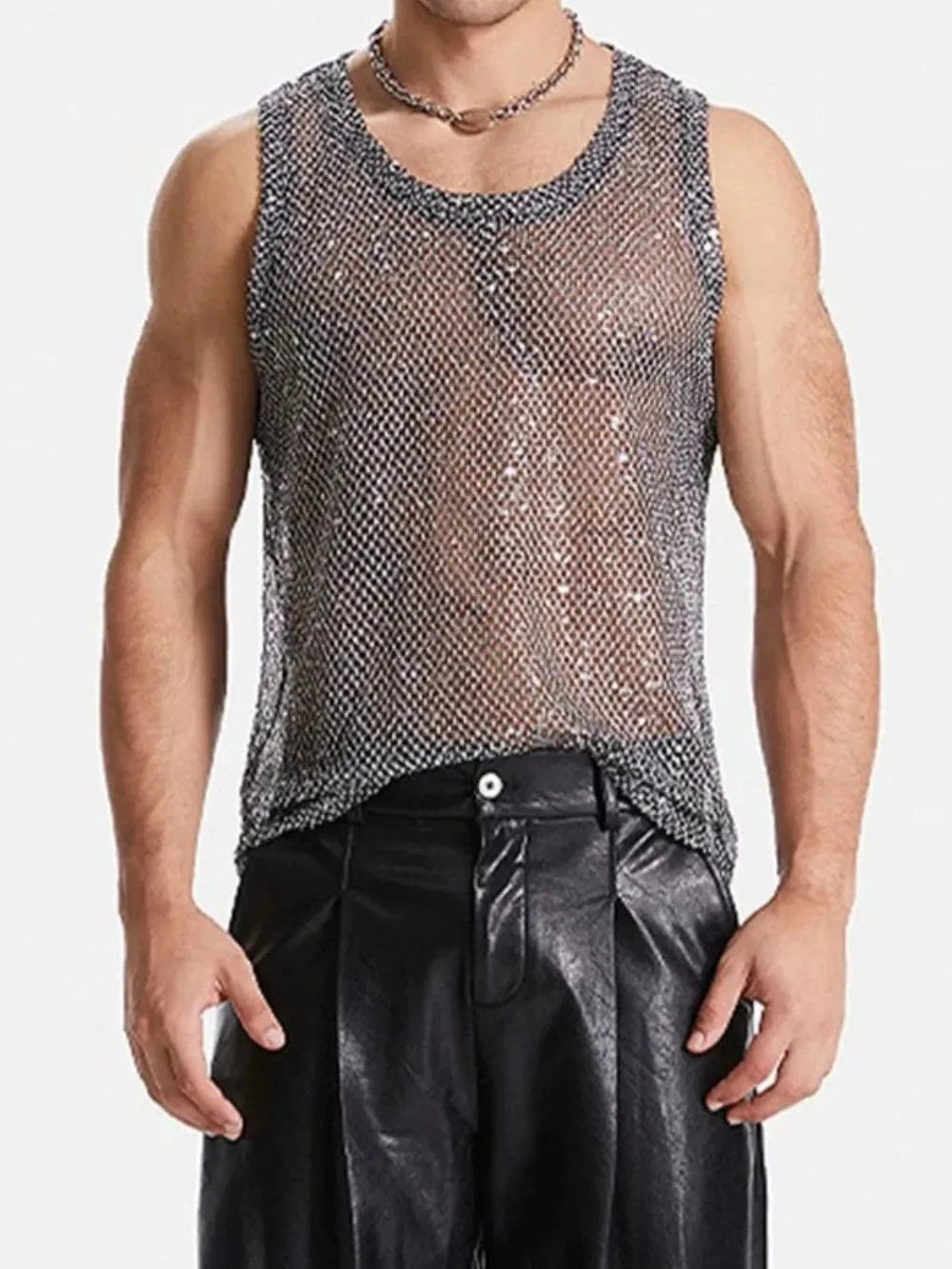 Trendsi Apparel & Accessories > Clothing > Swimwear Silver / S Men's Sequin Round Neck Tank Men's Sequin Round Neck Tank