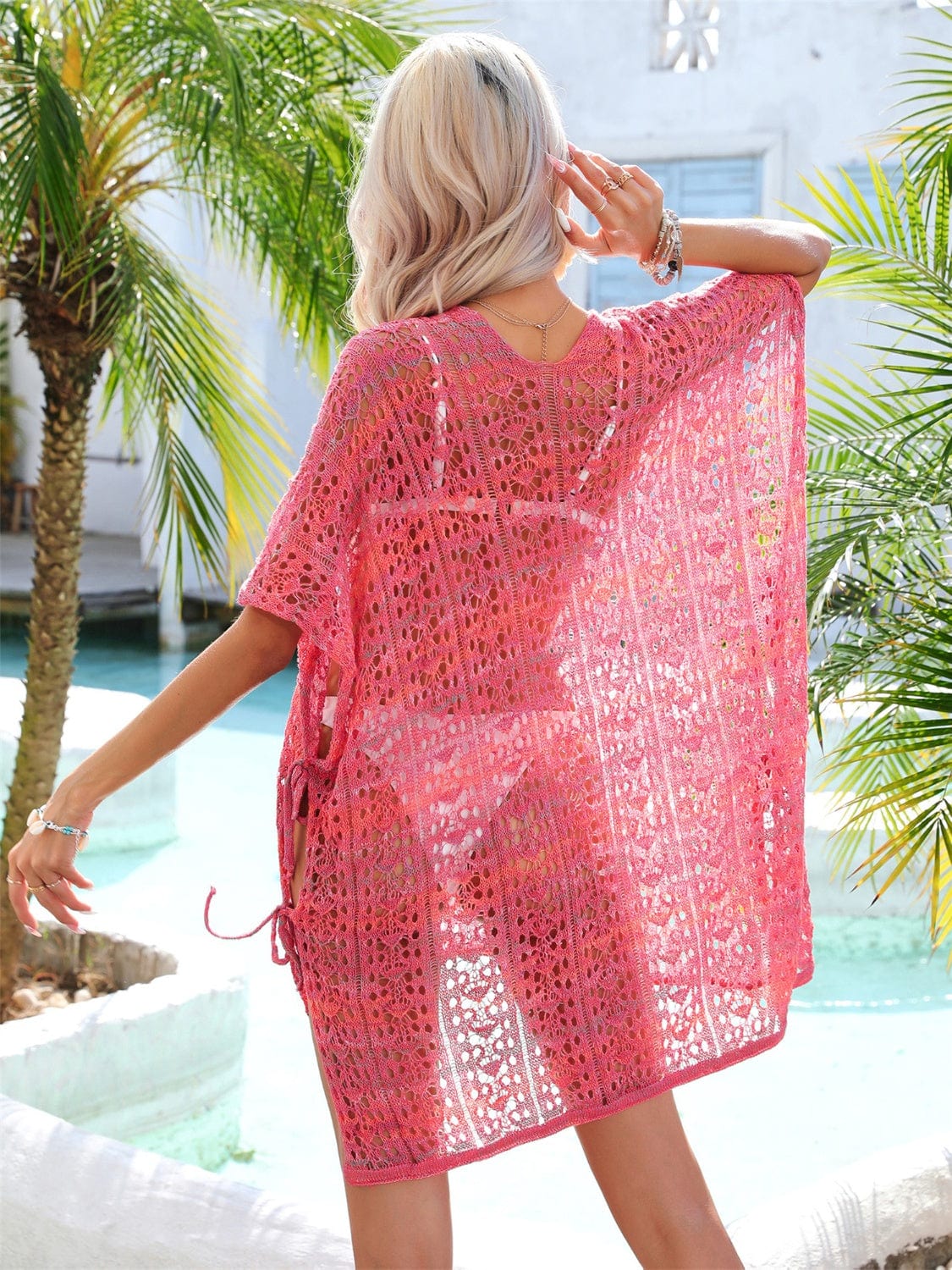 Trendsi Apparel & Accessories > Clothing > Swimwear Slit Openwork V-Neck Cover Up