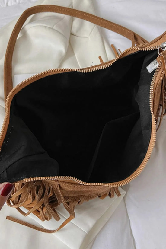 Trendsi Apparel & Accessories > Clothing > Swimwear Suede Fringe Adjustable Strap Shoulder Bag Suede Fringe Adjustable Strap Shoulder Bag