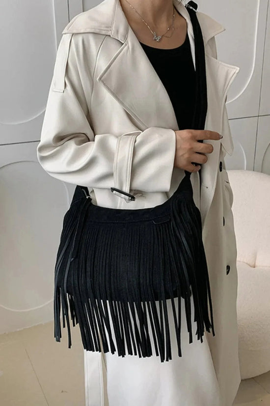 Trendsi Apparel & Accessories > Clothing > Swimwear Suede Fringe Adjustable Strap Shoulder Bag Suede Fringe Adjustable Strap Shoulder Bag