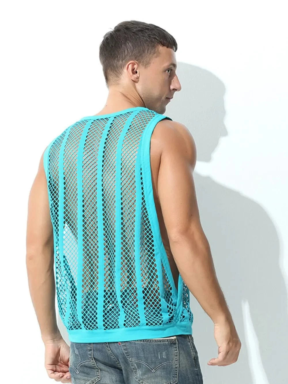 Trendsi Apparel & Accessories > Clothing > Swimwear Teal / S Men's Openwork Round Neck Tank Men's Openwork Round Neck Tank