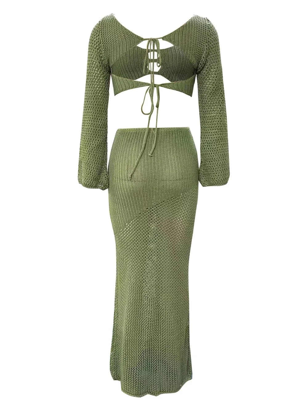 Trendsi Apparel & Accessories > Clothing > Swimwear Tied Long Sleeve Top and Skirt Cover Up Set Tied Long Sleeve Top and Skirt Cover Up Set