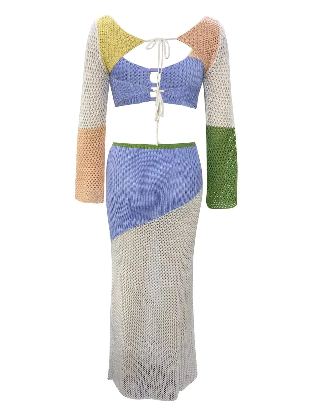 Trendsi Apparel & Accessories > Clothing > Swimwear Tied Long Sleeve Top and Skirt Cover Up Set Tied Long Sleeve Top and Skirt Cover Up Set