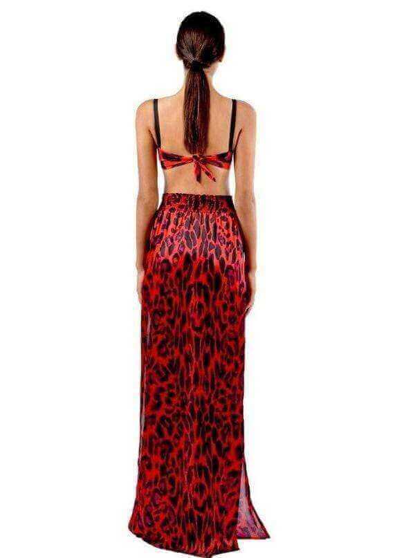 Aguaclara Swimwear Apparel & Accessories > Clothing > Swimwear One Size / Red Aguaclara Swimwear Jaguar Rojo Red Long Skirt Aguaclara Swimwear Red Leopard Jaguar Rojo 1110 Long Silk Skirt