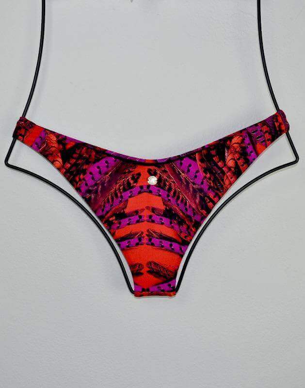 Load image into Gallery viewer, Aguaclara Swimwear Apparel &amp;amp; Accessories &amp;gt; Clothing &amp;gt; Swimwear Small / Small / Print Aguaclara Swimwear Plumaje Rojo Fixed Triangle Top &amp;amp; Cheeky Bottom Set Aguaclara Swimwear Plumaje Rojo Fixed Halter Triangle Top &amp;amp; Bottom Set
