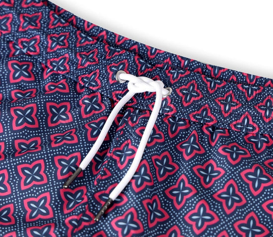 Load image into Gallery viewer, Andrew &amp;amp; Cole Apparel &amp;amp; Accessories &amp;gt; Clothing &amp;gt; Swimwear Men&amp;#39;s Blue &amp;amp; Pink Dayiras Print Swim Trunk Shorts 2023 Andrew &amp;amp; Cole Men&amp;#39;s Designer Blue Pink Dayiras Swim Trunks
