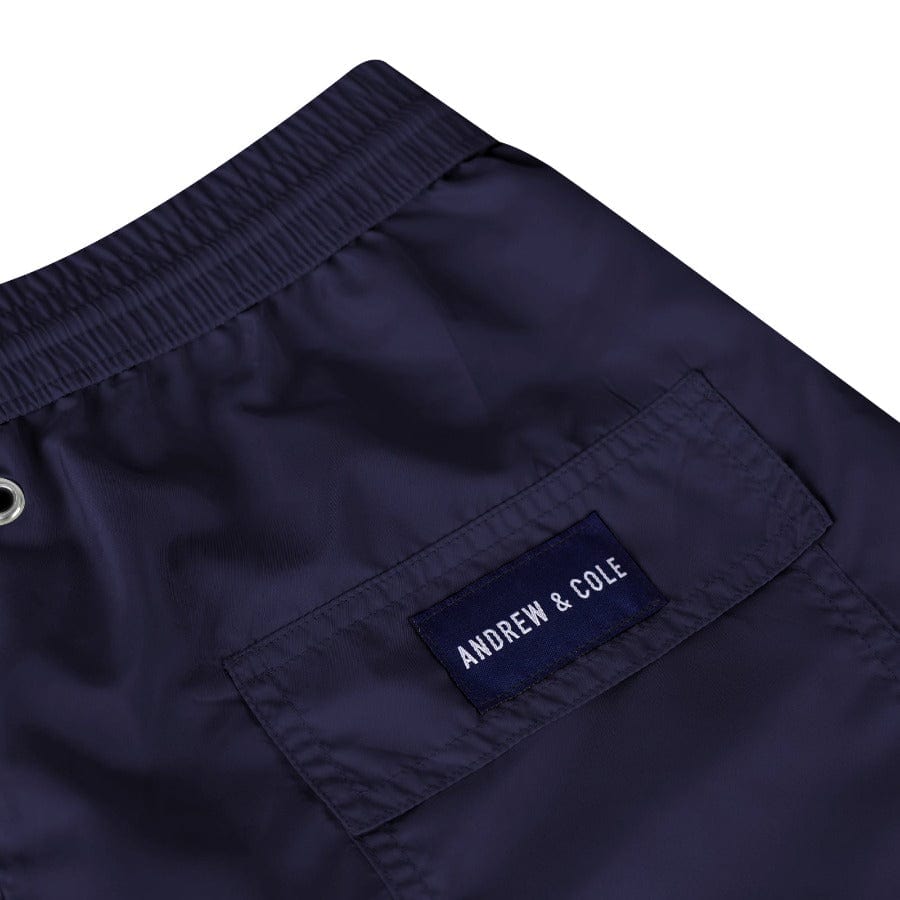 Andrew & Cole Apparel & Accessories > Clothing > Swimwear Men's Navy Blue Swim Trunk Shorts 2023 Andrew & Cole Men's Designer Navy Blue Swim Trunks Shorts