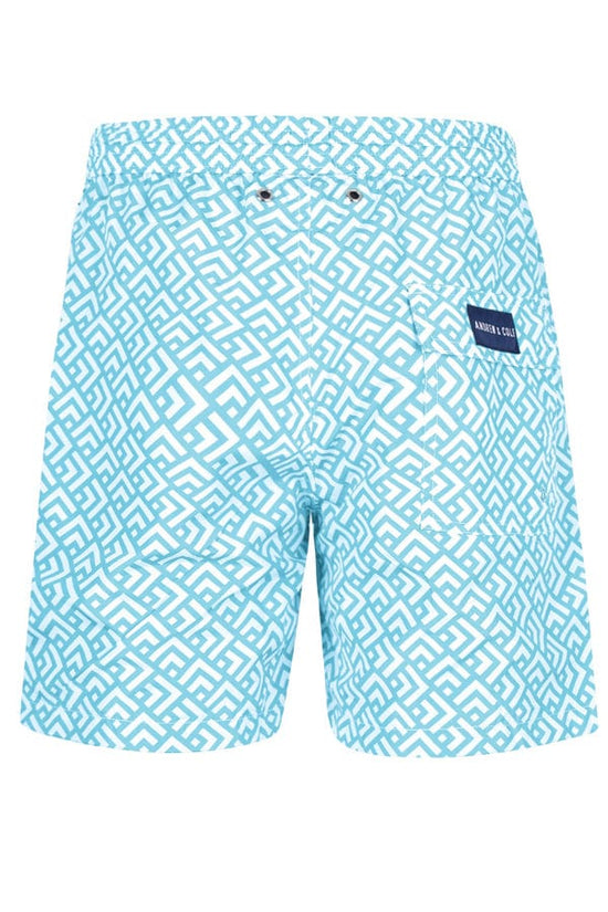 Andrew & Cole Apparel & Accessories > Clothing > Swimwear Men's Rivea Light Blue Print Swim Trunk Shorts 2023 Andrew & Cole Men's Rivea Light Blue  Designer Swim Trunks