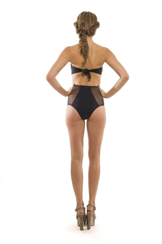 Aquarella Apparel & Accessories > Clothing > Swimwear Large / BLACK Aquarella Outlaw Bandeau Mesh Top and High Rise Bottom Bikini Swimwear Swimsuit Set