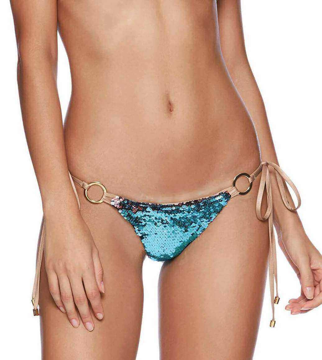 Beach Bunny Apparel & Accessories > Clothing > Swimwear Extra Small / Blue Beach Bunny Siren Song Gold Sequin Tie Side Bottom (Turquoise also available)