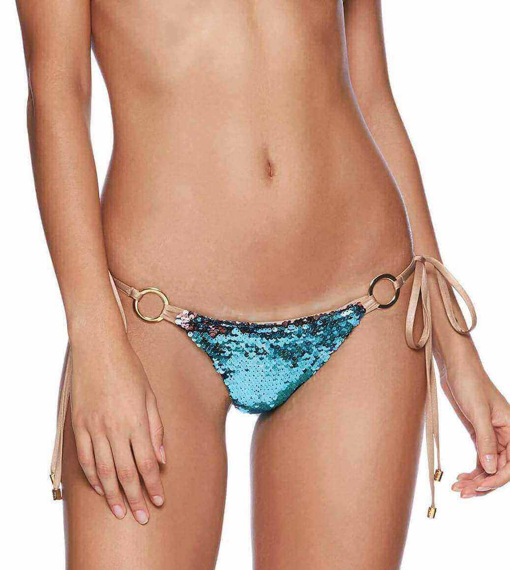 Beach Bunny Apparel & Accessories > Clothing > Swimwear Extra Small / Blue Beach Bunny Siren Song Turquoise / Pink  Sequin Tie Side Bottom (Gold also available) Beach Bunny Siren Song Gold Sequin Side Tie Bottom Bikini Swimwear Separate (Many colors available)