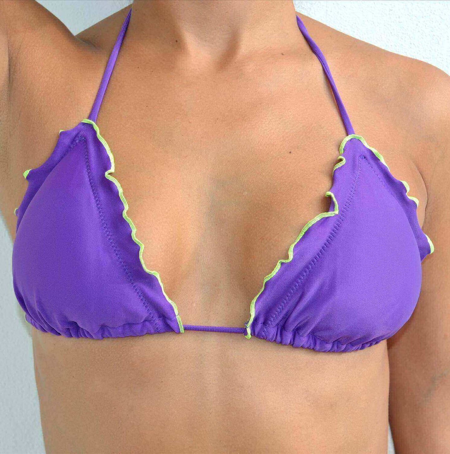 Corpo Bonito Apparel & Accessories > Clothing > Swimwear Medium / Small / Purple JOA Purple/Lime Cheeky Bikini Set Corpo Bonito Swimwear JOA Purple Lime Triangle Cheeky Bikini Swimsuit 