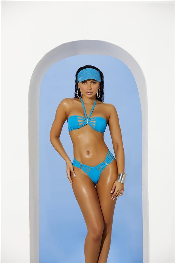 Elegant Moments Apparel & Accessories > Clothing > Swimwear One Size / Blue Extreme Micro Blue Bandeau Top and G-String Thong Bottom Bikini Set Blue Extreme Micro G-String Thong swimsuit | Elegant Moments 82156