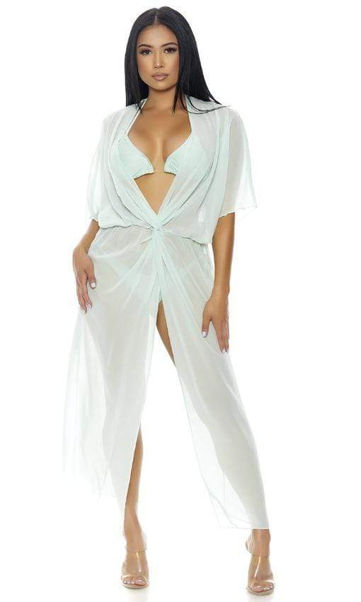 Forplay Apparel & Accessories > Clothing > Swimwear 3 Pc. Baby Blue Bikini Set & Sheer Mesh Long Cover-Up Resort Wear 2022 Sexy Baby Blue Bikini Beach Cover-Up Forplay 448796