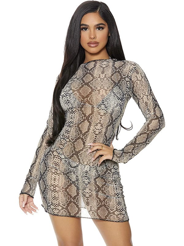 Forplay Apparel & Accessories > Clothing > Swimwear Black & Grey Snake Print Sheer Mesh Cover-Up Dress Resort Wear 2022 Black Grey Snake Sheer Mesh Pant Cover Up Forplay 441429