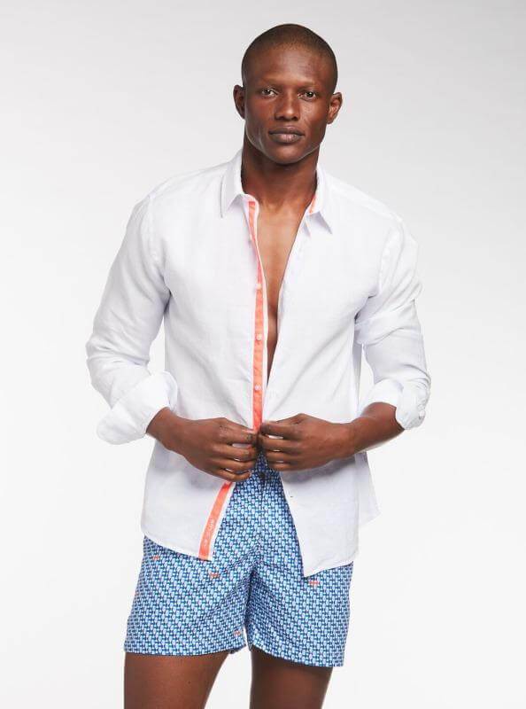Load image into Gallery viewer, Le Club Apparel &amp;amp; Accessories &amp;gt; Clothing &amp;gt; Shirts &amp;amp; Tops Aqua Peter Linen Shirt (Many Colors Available) 2021 Navy Blue Pink White Aqua Le Club Original Peter Linen Shirt
