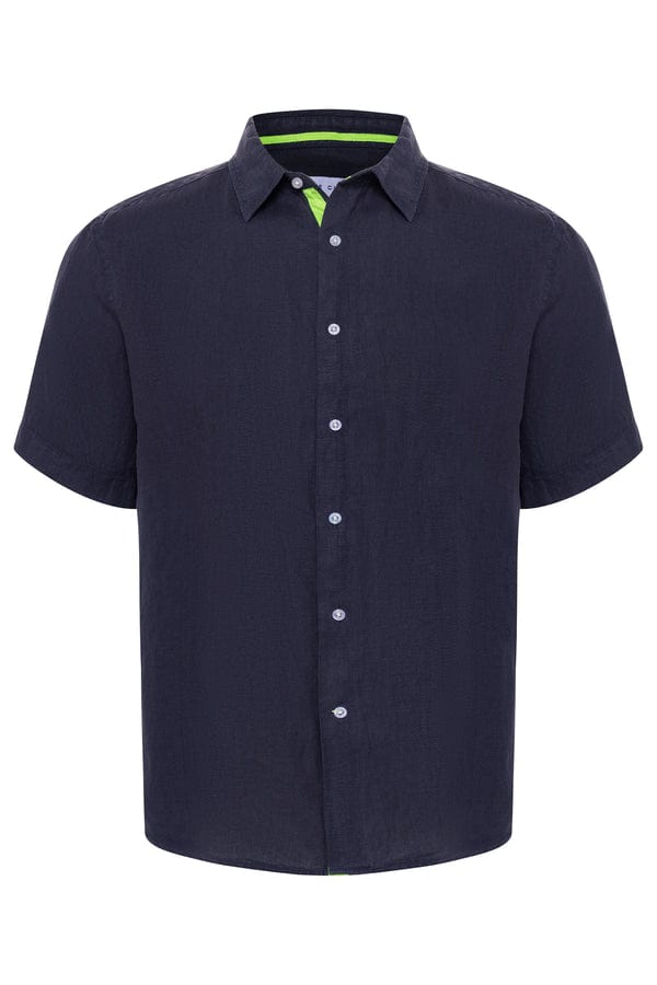 Load image into Gallery viewer, Le Club Apparel &amp;amp; Accessories &amp;gt; Clothing &amp;gt; Shirts &amp;amp; Tops Small / Blue 2 Navy Blue Peter Linen Short Sleeve Shirt (Many Colors Available) 2022 White Navy Sky Blue Le Club Short Sleeve Peter Linen Shirt
