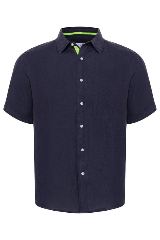 Load image into Gallery viewer, Le Club Apparel &amp;amp; Accessories &amp;gt; Clothing &amp;gt; Shirts &amp;amp; Tops Small / Blue 2 Sky Blue Peter Linen Short Sleeve Shirt (Many Colors Available) 2022 Sky Navy Blue White Le Club Short Sleeve Peter Linen Shirt
