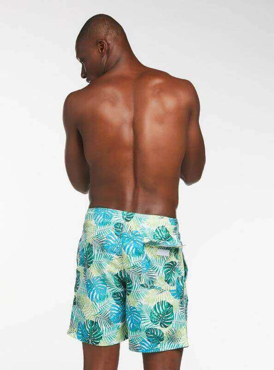 2021 Le Club Men's Original Swimsuit Leaves Long Trunk 7 inch Inseam, Small / Print