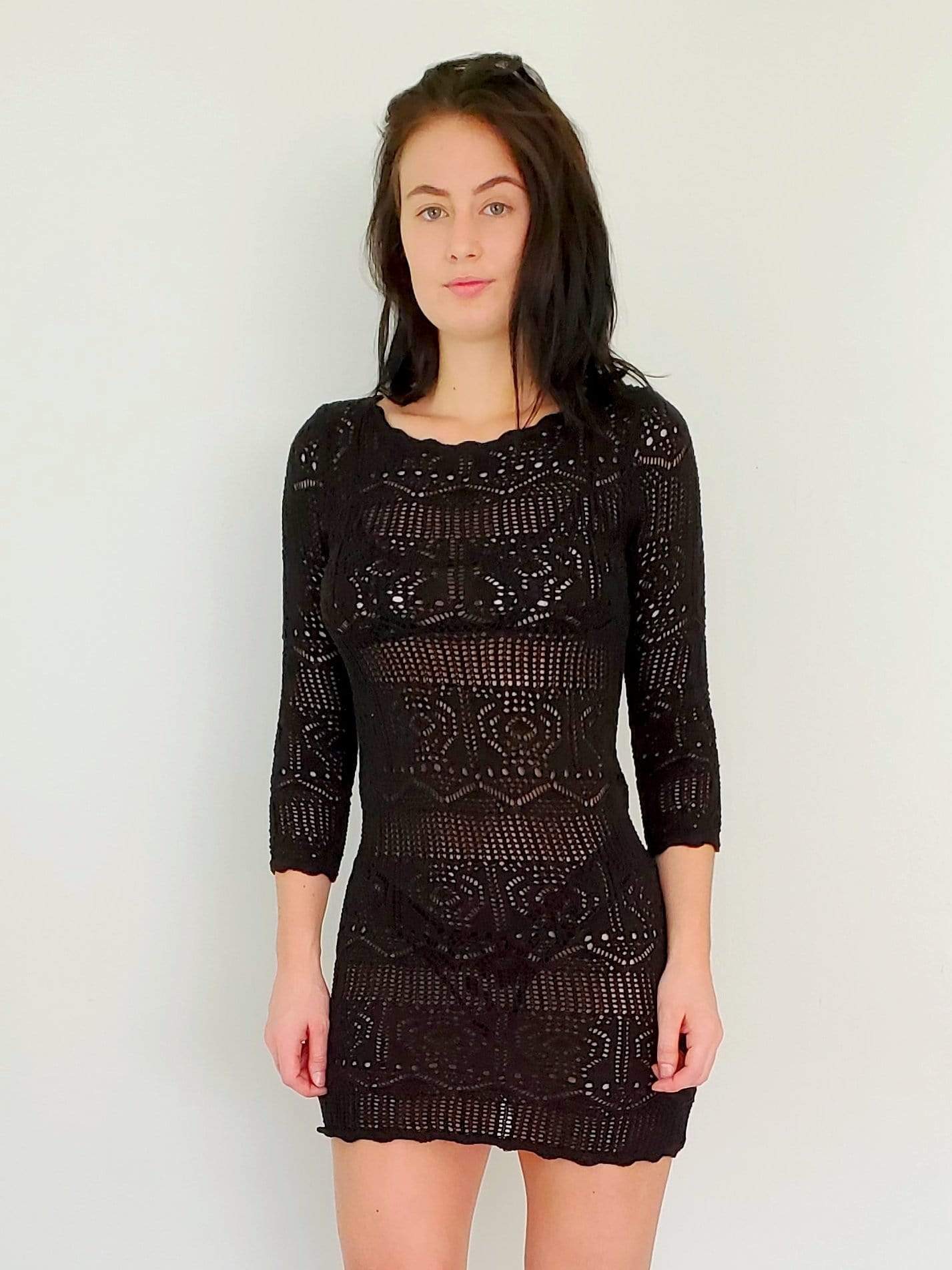 Mapale Apparel & Accessories > Clothing > Dresses Small / Black Bebe Black Crochet Beach Dress Cover Up Bebe Black Crochet Scoop Neck Beach Resort Party Club Dress Cover Up
