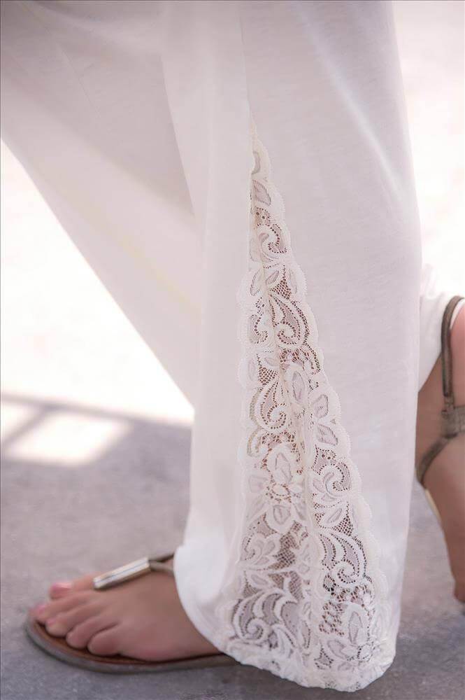 Mapale Apparel & Accessories > Clothing > Pants Mapale Relaxing Ivory With Floral Lace Pattern Pants (Available in Black) Mapale 1874 black Ivory Floral Lace Pattern Pants flared leg resort wear
