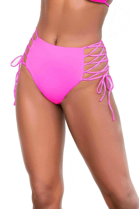 Load image into Gallery viewer, Mapale Apparel &amp;amp; Accessories &amp;gt; Clothing &amp;gt; Swimwear Pink / S/M Black Strap Side Tie High Waist Bottom Separates (Many colors available) Black Strap Side Tie High Waist Bottom Separates | MAPALE 6649
