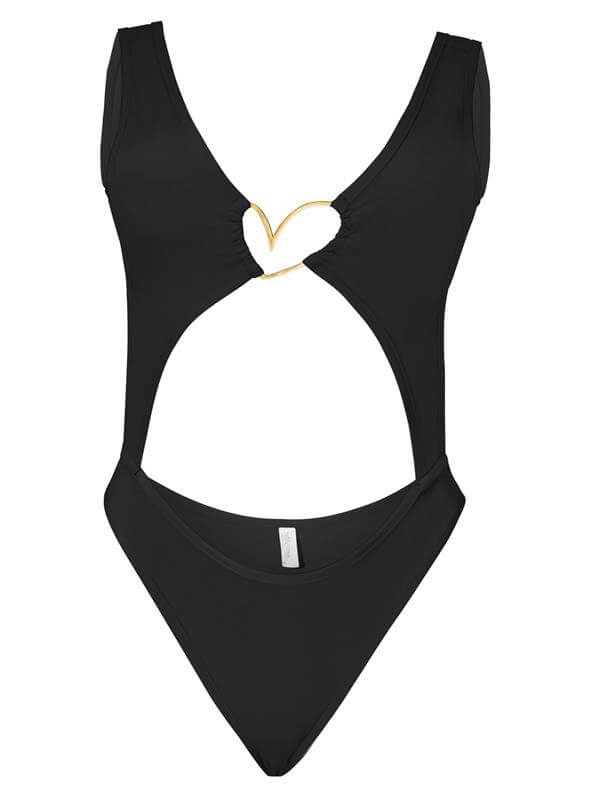 Load image into Gallery viewer, Montoya Apparel &amp;amp; Accessories &amp;gt; Clothing &amp;gt; One Pieces &amp;gt; Jumpsuits &amp;amp; Rompers Liliana Montoya Trikini Azalea Shiny Black One Piece Bikini
