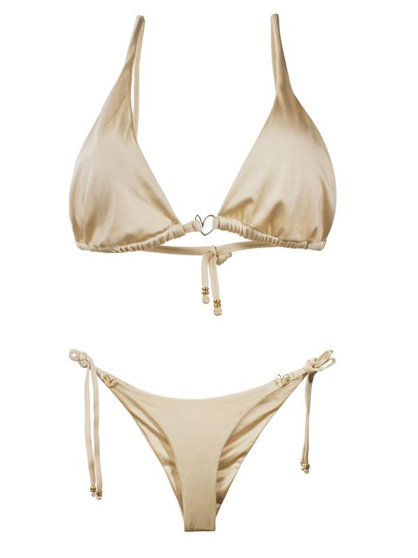 Montoya Apparel & Accessories > Clothing > Swimwear Liliana Montoya Bikini Marinera Beige Shiny Top & Bottom Bikini Swimwear Set