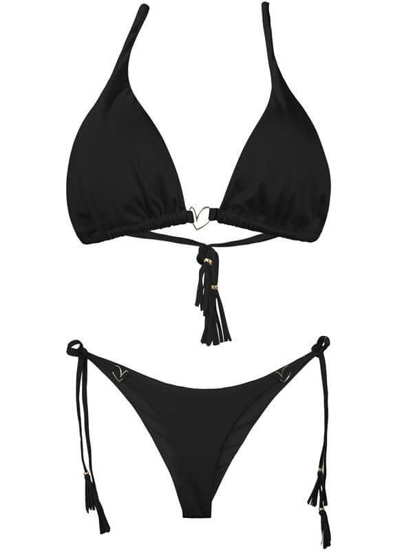 Montoya Apparel & Accessories > Clothing > Swimwear Liliana Montoya Black Bikini Marinera Shiny Tops & Bottom Bikini Swimwear Set