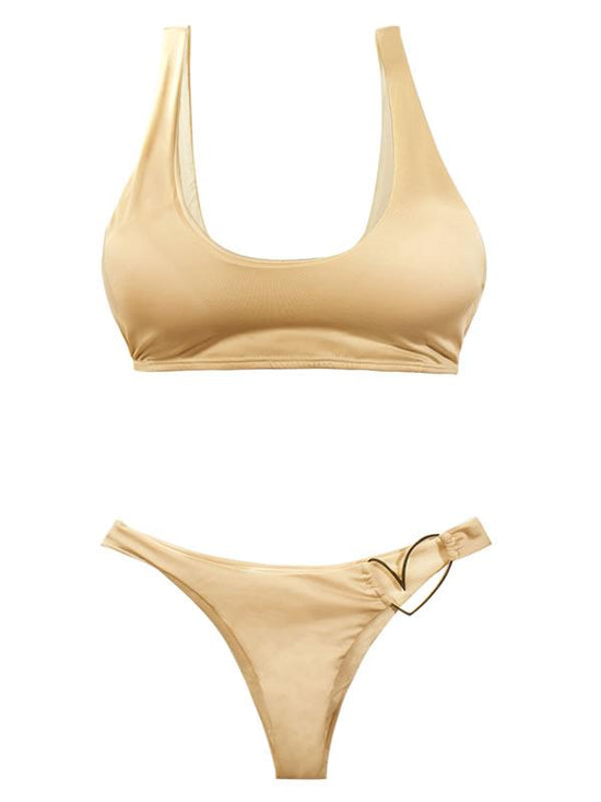 Montoya Apparel & Accessories > Clothing > Swimwear Liliana Montoya Gold Bikini Bottom Heart Shiny Top & Bottom Bikini Swimwear Set