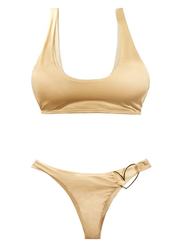 Montoya Apparel & Accessories > Clothing > Swimwear Liliana Montoya Gold Bikini Heart Shiny Bottom Bikini Swimwear Separate